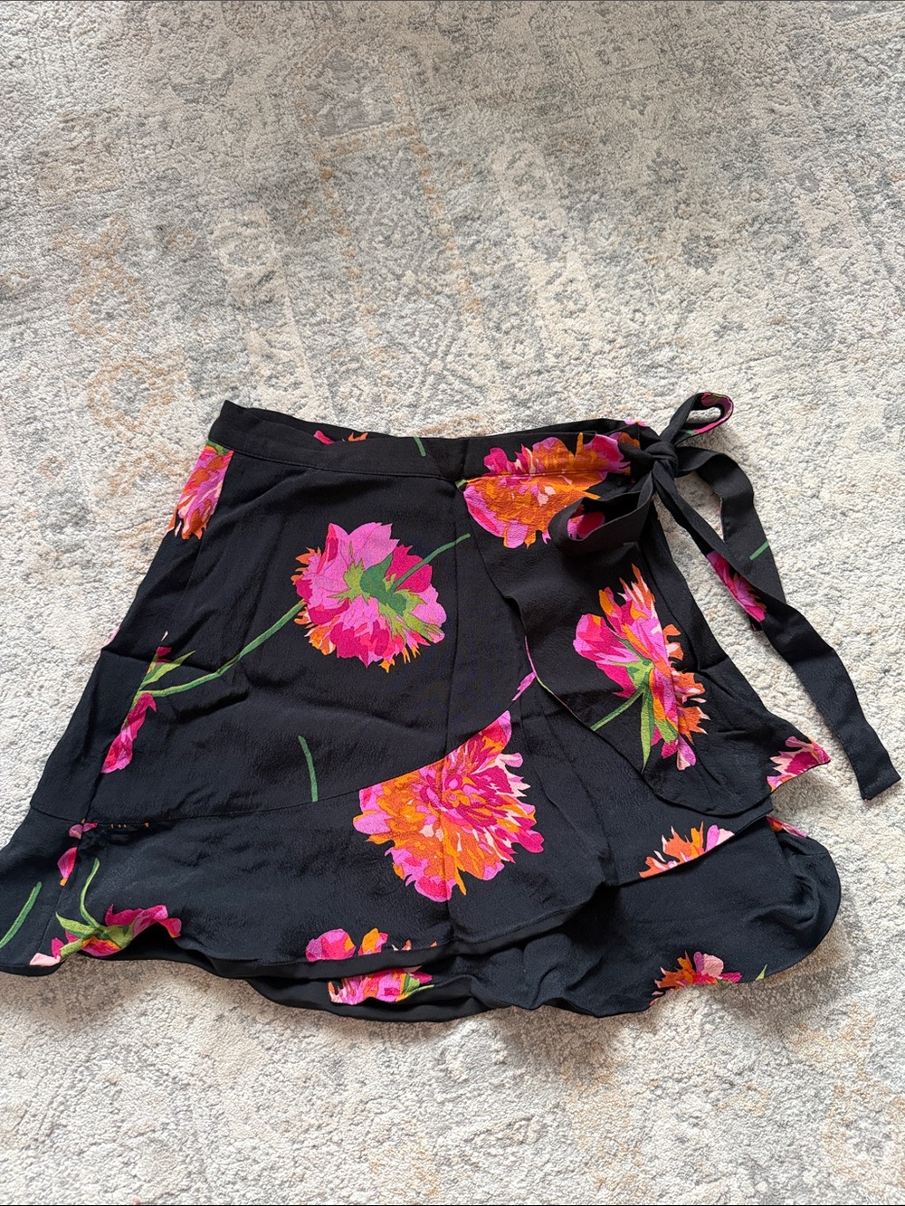 Zara Black Wrap Mini Skirt with Pink & Orange Floral Print